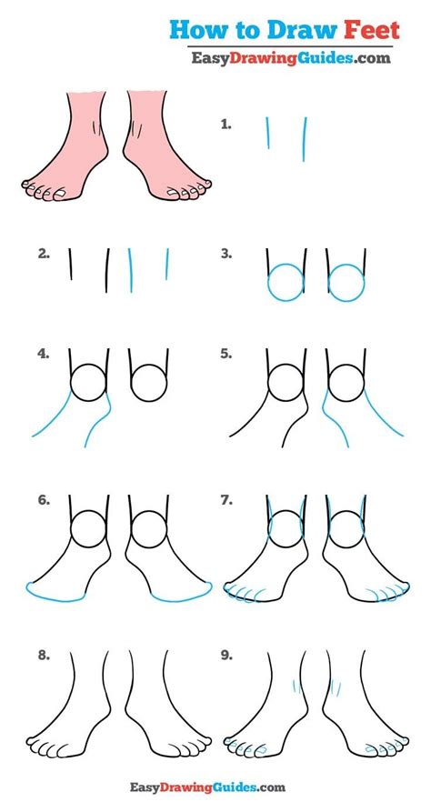 feet drawing step by step